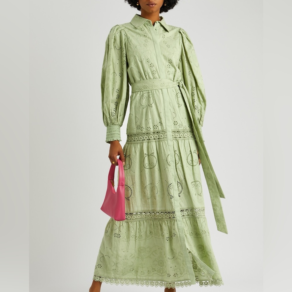 NWT alice + olivia LILLY COLLARED EYELET MAXI DRESS in green tea. Size 2 - Picture 10 of 11
